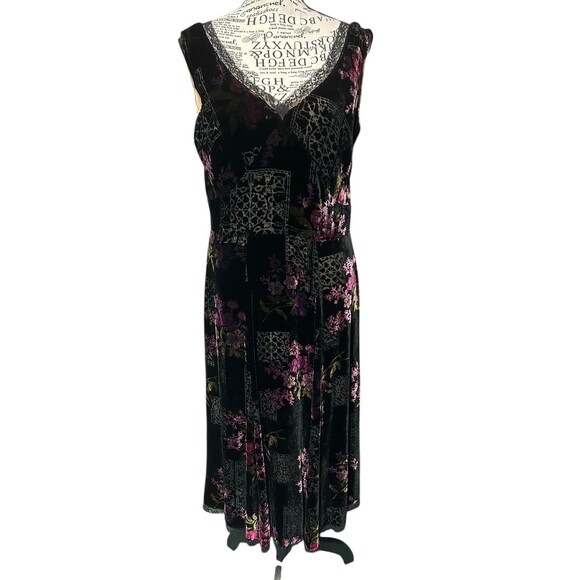 Vintage Jonathan Martin Burnout Velvet Semi-Sheer Floral Lace Trim Dress 8 - Picture 1 of 10